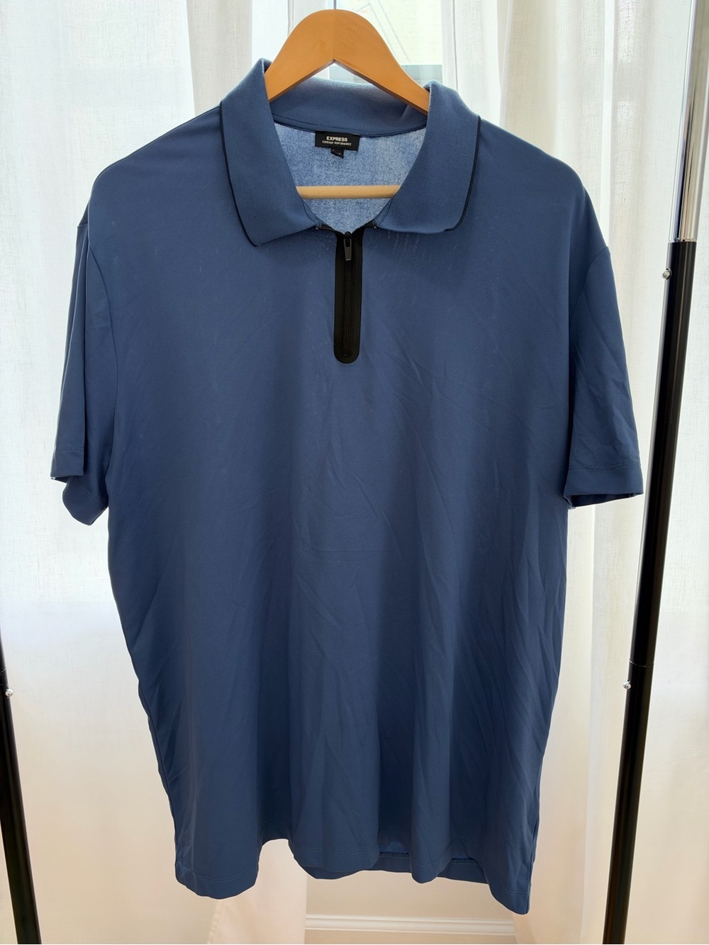 Express Men's Blue Quarter-Zip Polo Shirt
